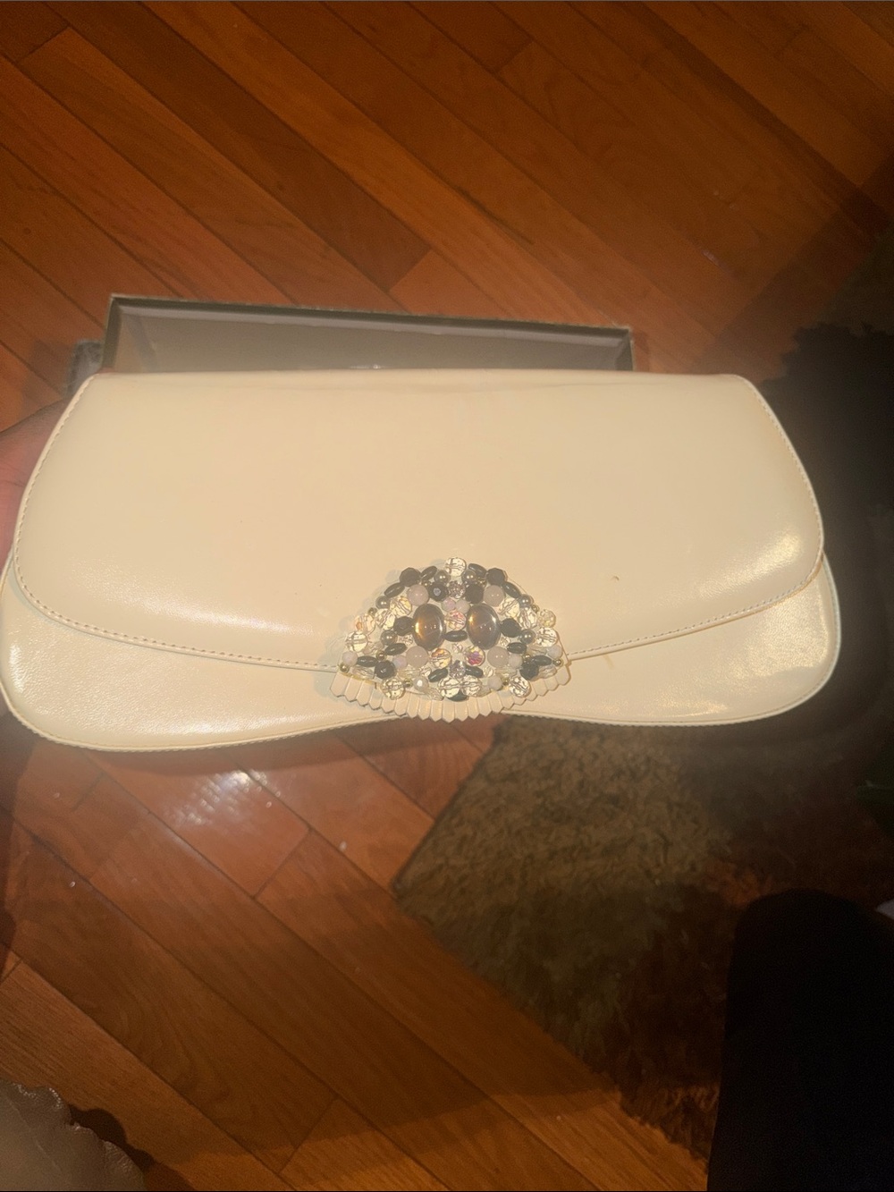 J.Renee Cream Beaded Flap Clutch